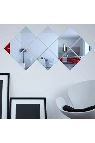 Dekoratif Kare Gümüş Pleksi 6 Adet 15x15cm ( Kendinden Yapışkanlı )