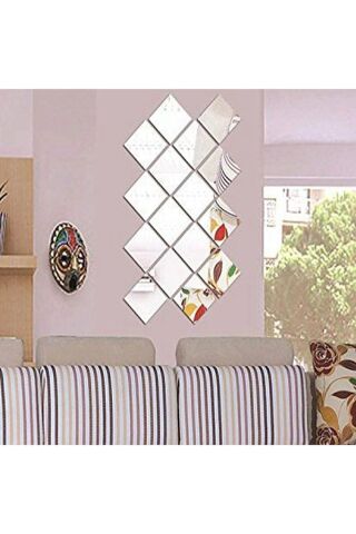 Dekoratif Kare Gümüş Pleksi 6 Adet 15x15cm ( Kendinden Yapışkanlı )