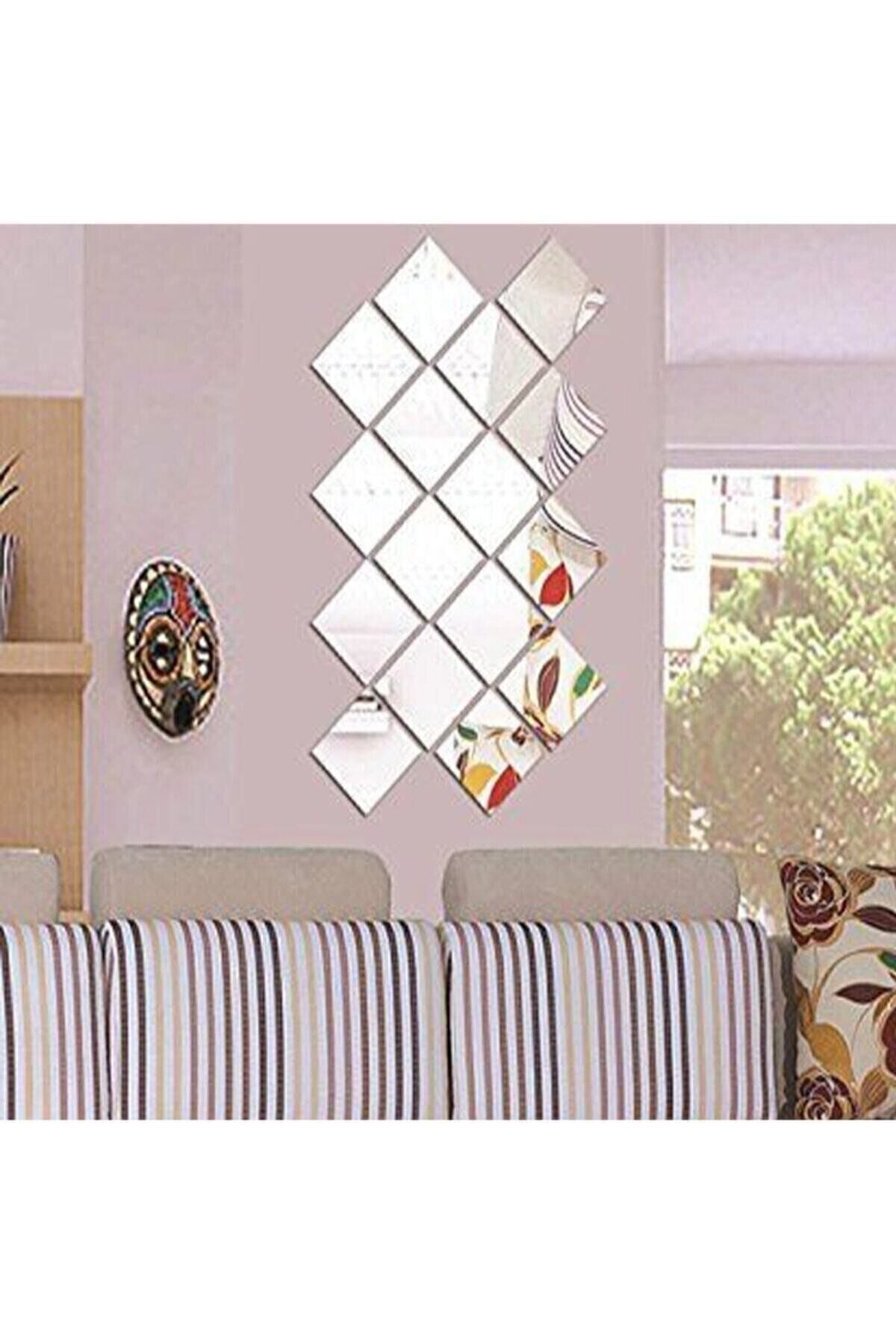 Dekoratif Kare Pleksi Ayna Gümüş 10 Parça Gümüş Pleksi