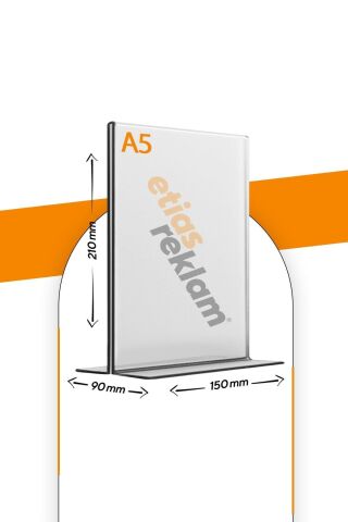 A5 T Tipi Dikey Masa Üstü 10'lu Paket / Şeffaf Pleksi Föylük / Broşürlük