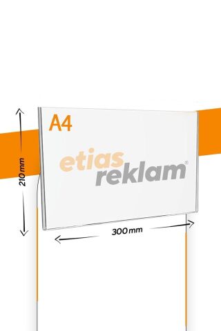 A4 U Tipi Yatay Masa Üstü Şeffaf Pleksi Föylük / Broşürlük