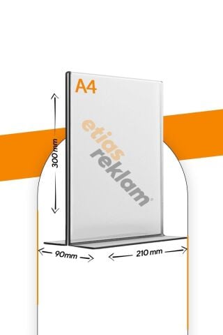 A4 T Tipi Dikey Masa Üstü 2.8 Mm Şeffaf Pleksi Föylük / Broşürlük