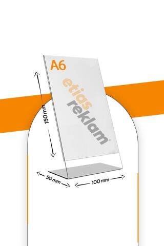 A6 L Tipi Dikey Masa Üstü 10'lu Paket / 2.8 Mm Şeffaf Pleksi Föylük / Broşürlük
