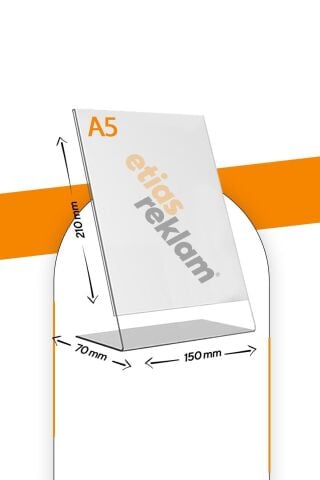 A5 L Tipi Dikey Masa Üstü 20'li Paket / Şeffaf Pleksi Föylük / Broşürlük