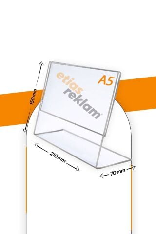 A5 L Tipi Yatay Masa Üstü 10'lu Paket Şeffaf Pleksi Föylük / Broşürlük