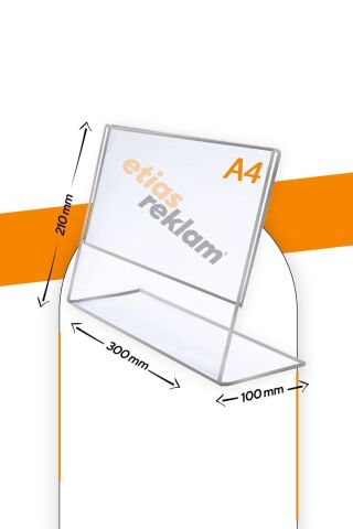 A4 L Tipi Yatay Masa Üstü Şeffaf Pleksi Föylük / Broşürlük