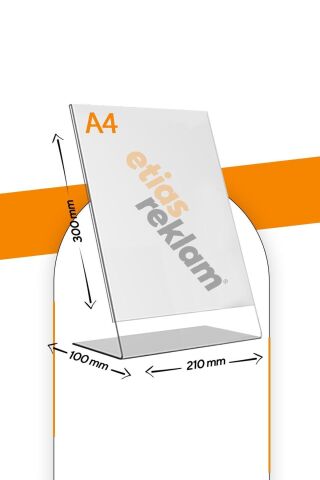 A4 L Tipi Dikey Masa Üstü 20'li Paket / 2.8 Mm Şeffaf Pleksi Föylük / Broşürlük