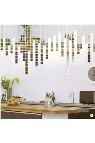 Gümüş Pleksi Dekoratif Antre Banyo Süs Mozaik Ayna 200 Adet 3 cm * 3 cm