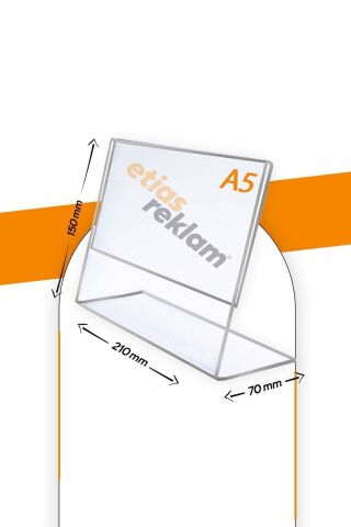 A5 L Tipi Yatay Masa Üstü 20'li Paket Şeffaf Pleksi Föylük / Broşürlük