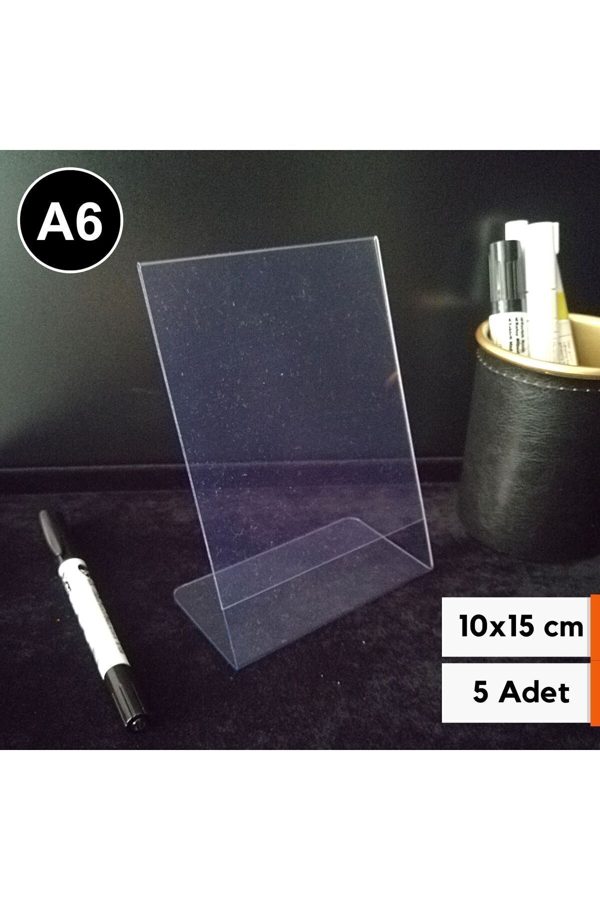 5 Adet A6 Şeffaf Broşürlük Menülük Etiketlik 15x10 Cm Halı Mobilya Kafe A6 Masaüstü Föylük
